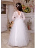 White Lace Tulle Floor Length Flower Girl Dress